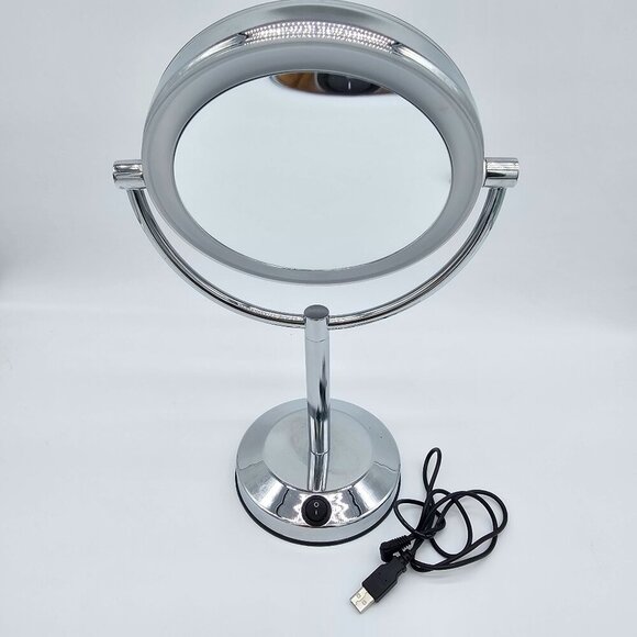 7.5" Double Sided Lighted Free-Standing Mirror, Chrome Finish - Picture 1 of 13